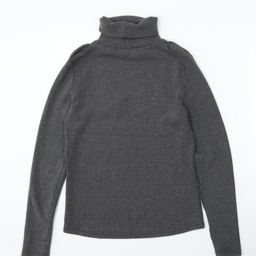 RIbbon Clasp Womens Grey Roll Neck Polyester Pullover Jumper Size S
