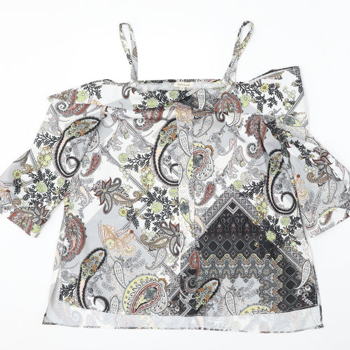 River Island Womens Multicoloured Paisley Polyester Basic Blouse Size 8 Off the Shoulder