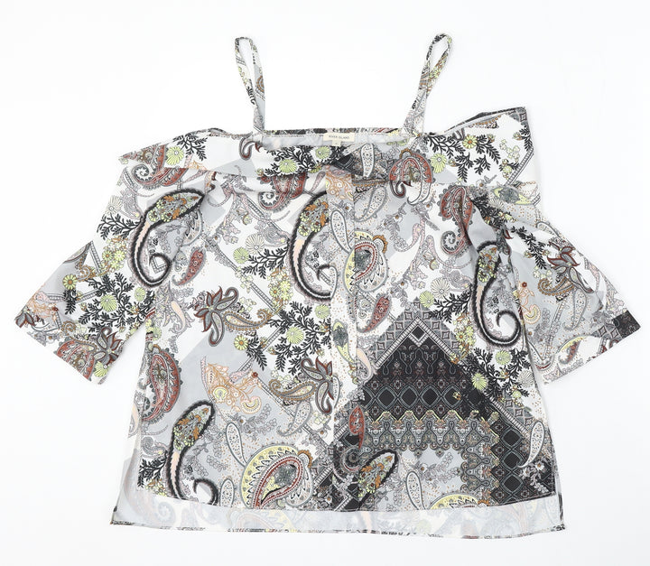 River Island Womens Multicoloured Paisley Polyester Basic Blouse Size 8 Off the Shoulder