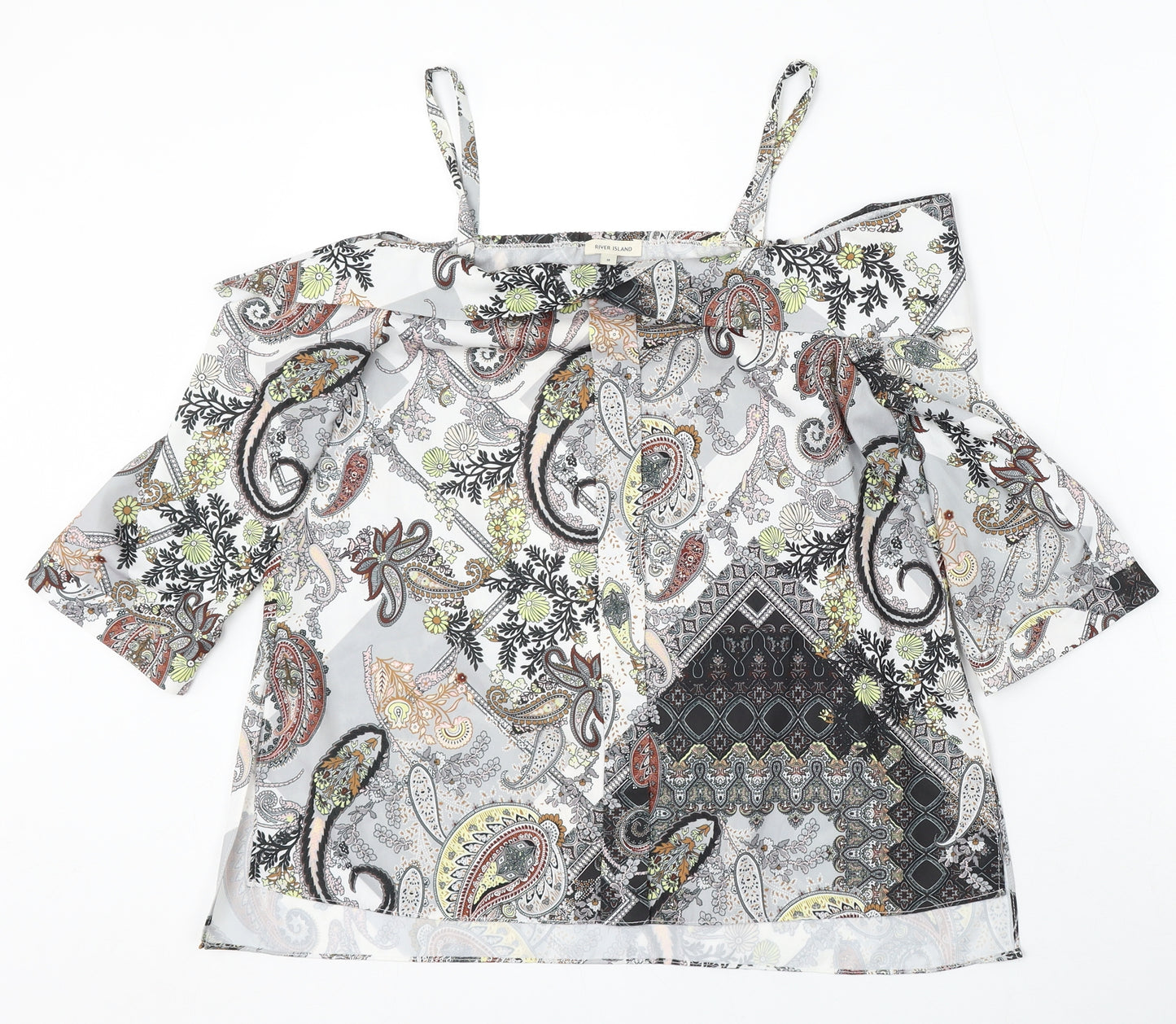 River Island Womens Multicoloured Paisley Polyester Basic Blouse Size 8 Off the Shoulder