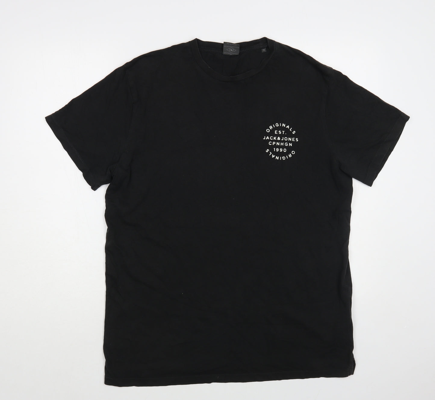 JACK & JONES Mens Black Cotton T-Shirt Size XL Crew Neck