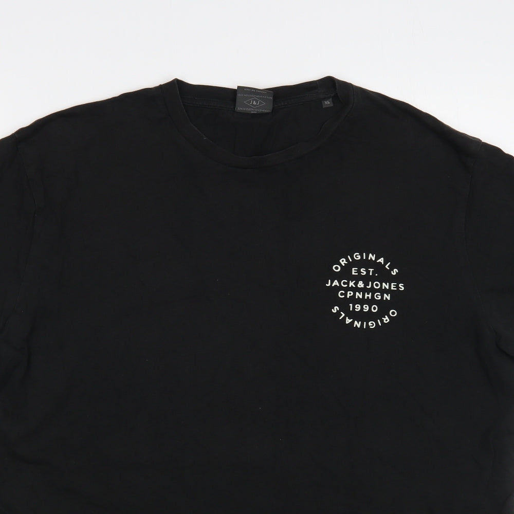 JACK & JONES Mens Black Cotton T-Shirt Size XL Crew Neck