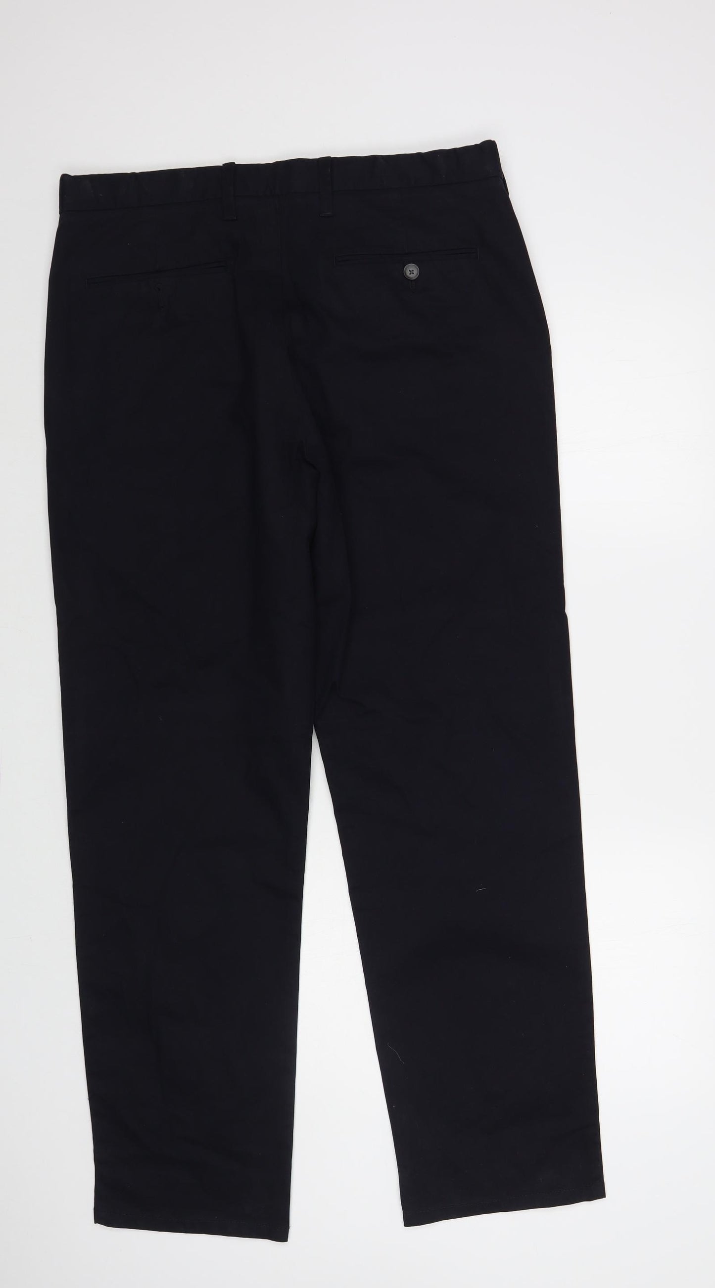 Marks and Spencer Mens Black Cotton Chino Trousers Size 36 in L31 in Regular Button
