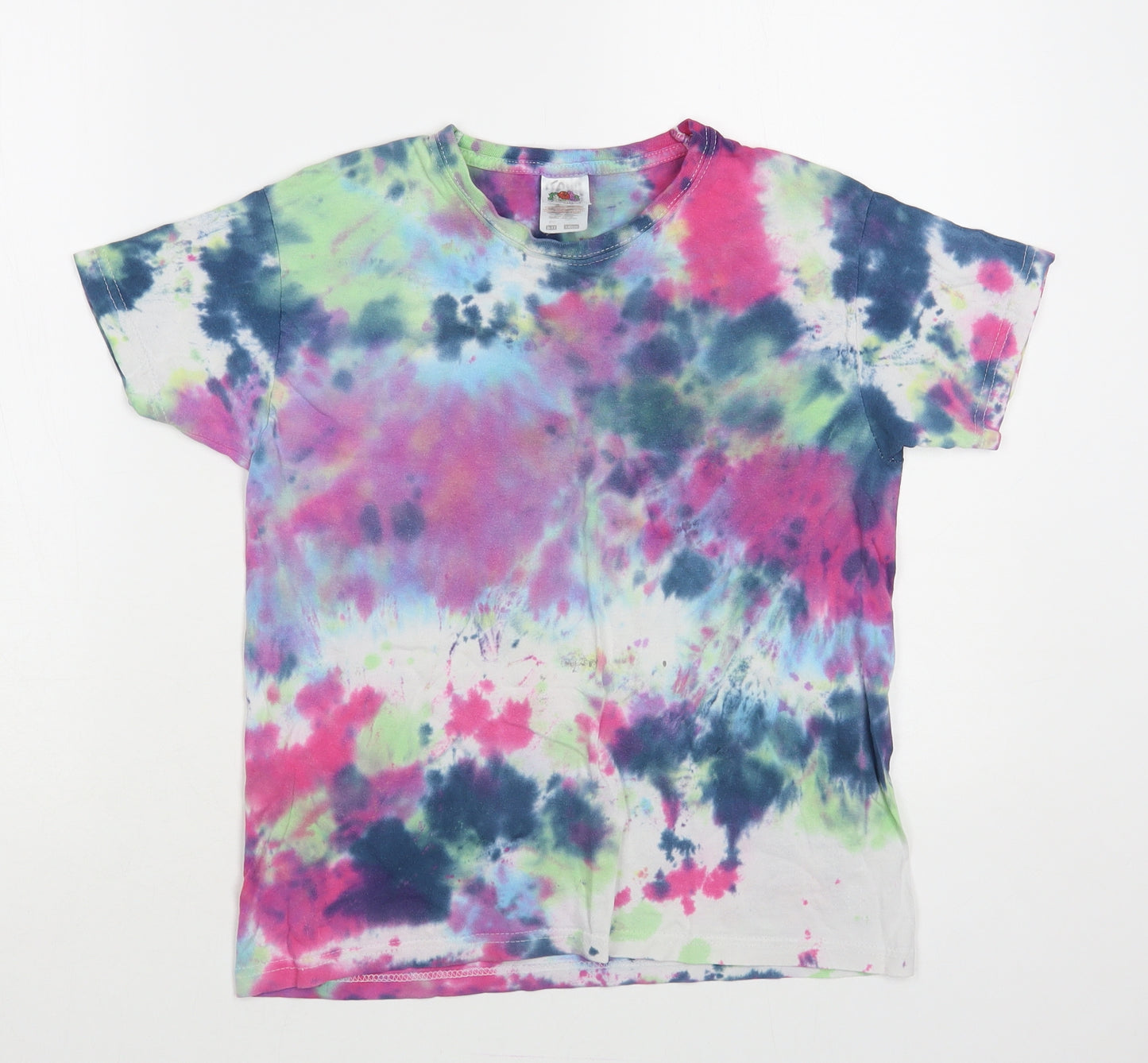 Fruit of the Loom Boys Multicoloured Geometric Cotton Pullover T-Shirt Size 9-10 Years Crew Neck Pullover - Tie-Dye