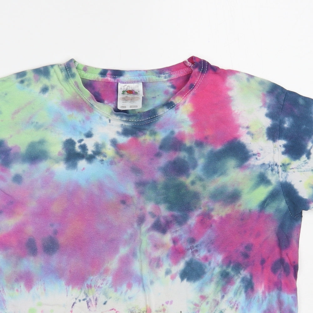 Fruit of the Loom Boys Multicoloured Geometric Cotton Pullover T-Shirt Size 9-10 Years Crew Neck Pullover - Tie-Dye