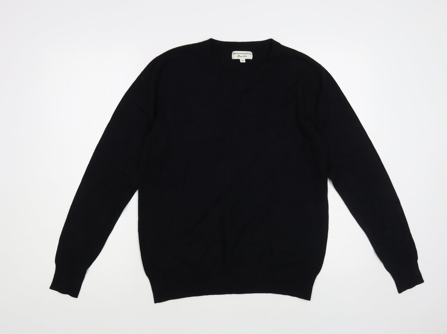Christiano Baldinucci Mens Black V-Neck Wool Pullover Jumper Size S