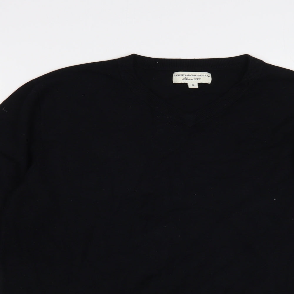 Christiano Baldinucci Mens Black V-Neck Wool Pullover Jumper Size S