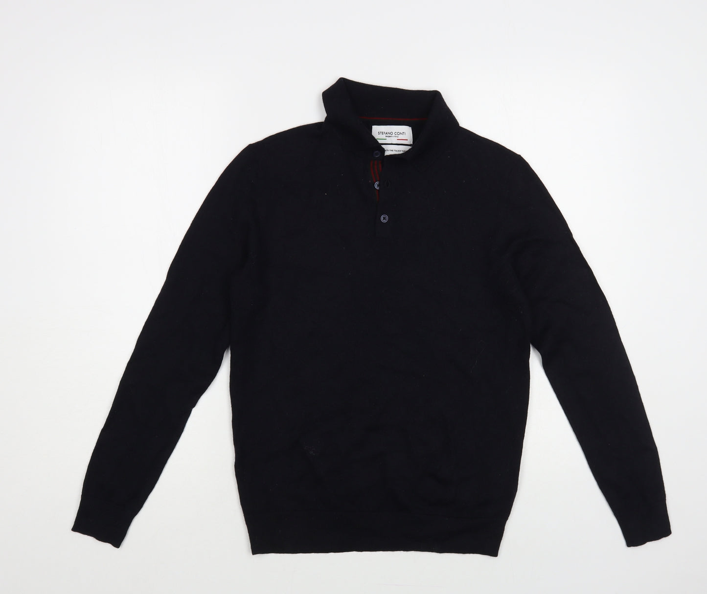 Stefano Conti Mens Blue Collared Wool Pullover Jumper Size S
