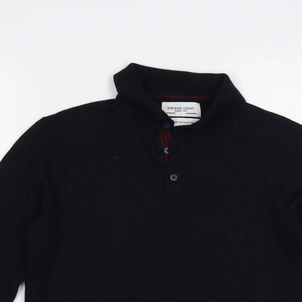 Stefano Conti Mens Blue Collared Wool Pullover Jumper Size S