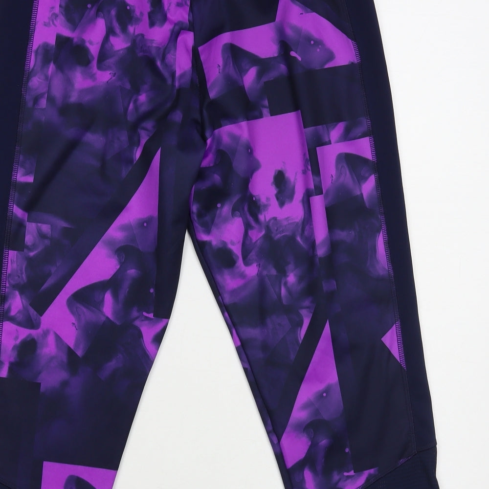 Reebok Womens Purple Geometric Polyester Cropped Leggings Size L L20 in Regular Pullover