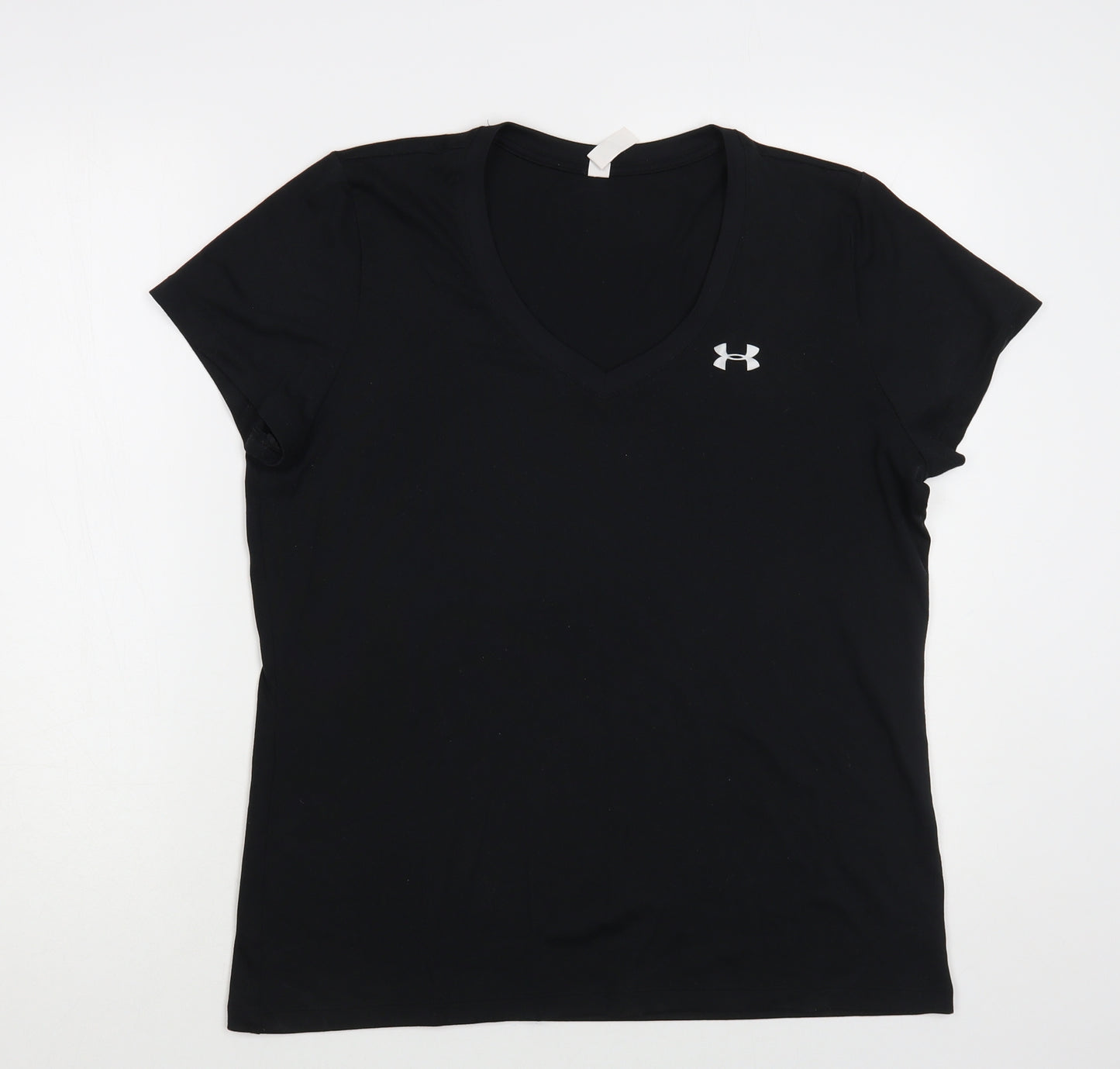 Under Armour Womens Black Polyester Pullover T-Shirt Size L V-Neck Pullover
