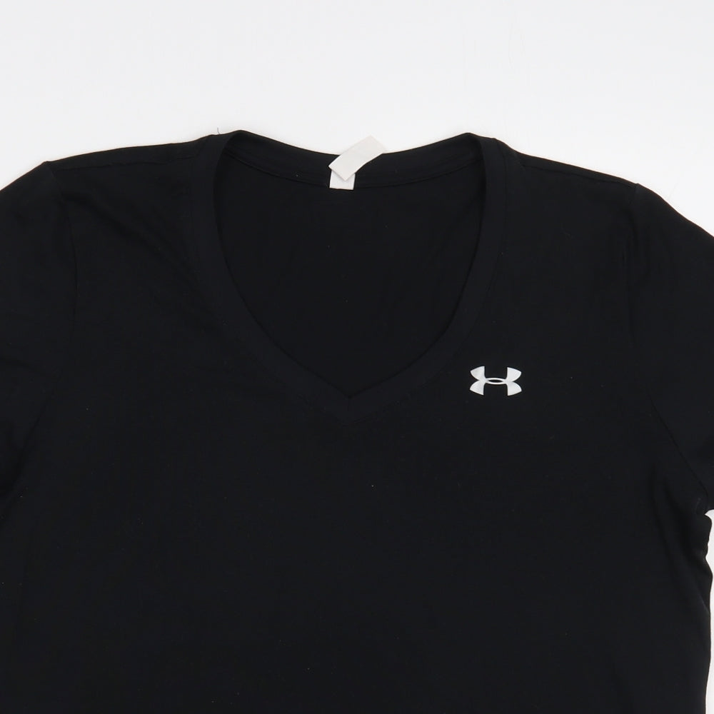 Under Armour Womens Black Polyester Pullover T-Shirt Size L V-Neck Pullover