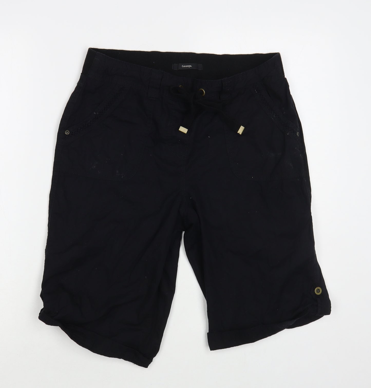 George Womens Black Cotton Bermuda Shorts Size 10 L12 in Regular Drawstring