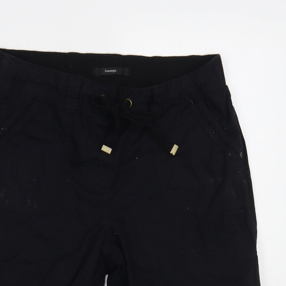 George Womens Black Cotton Bermuda Shorts Size 10 L12 in Regular Drawstring
