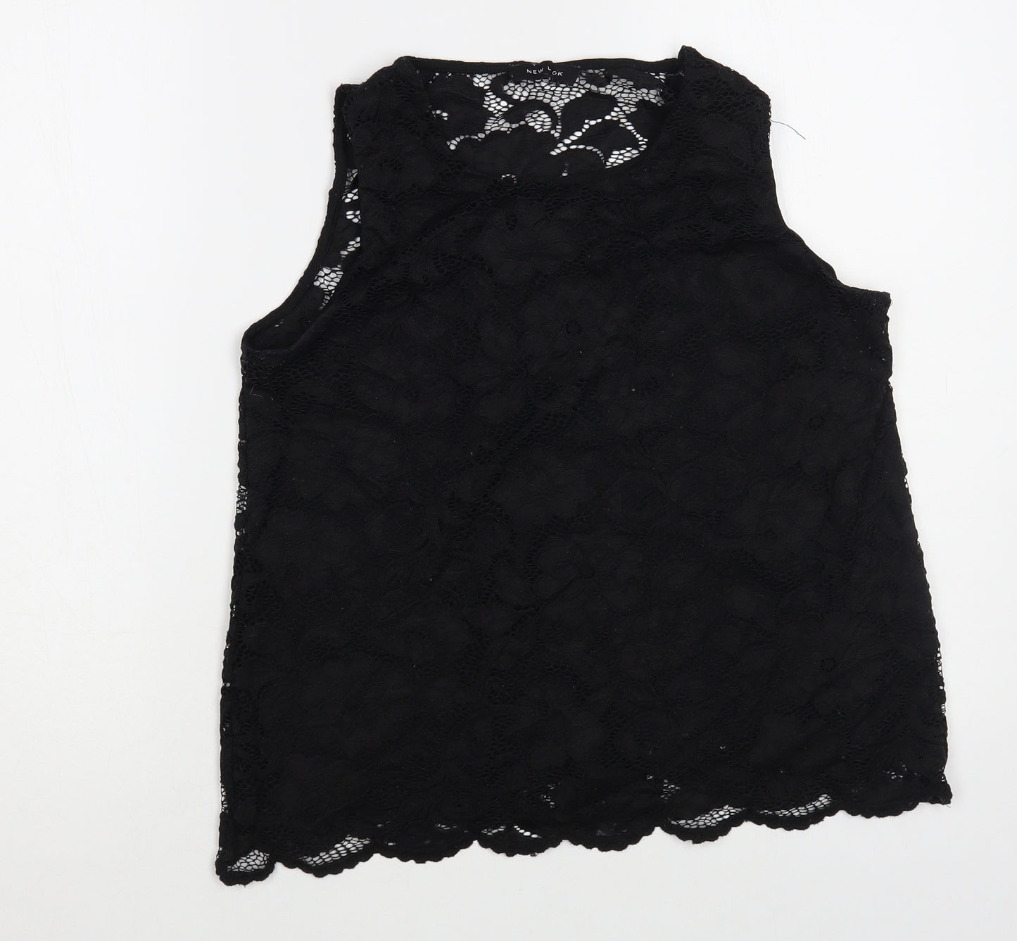 New Look Womens Black Floral Polyamide Basic Blouse Size 14 Round Neck