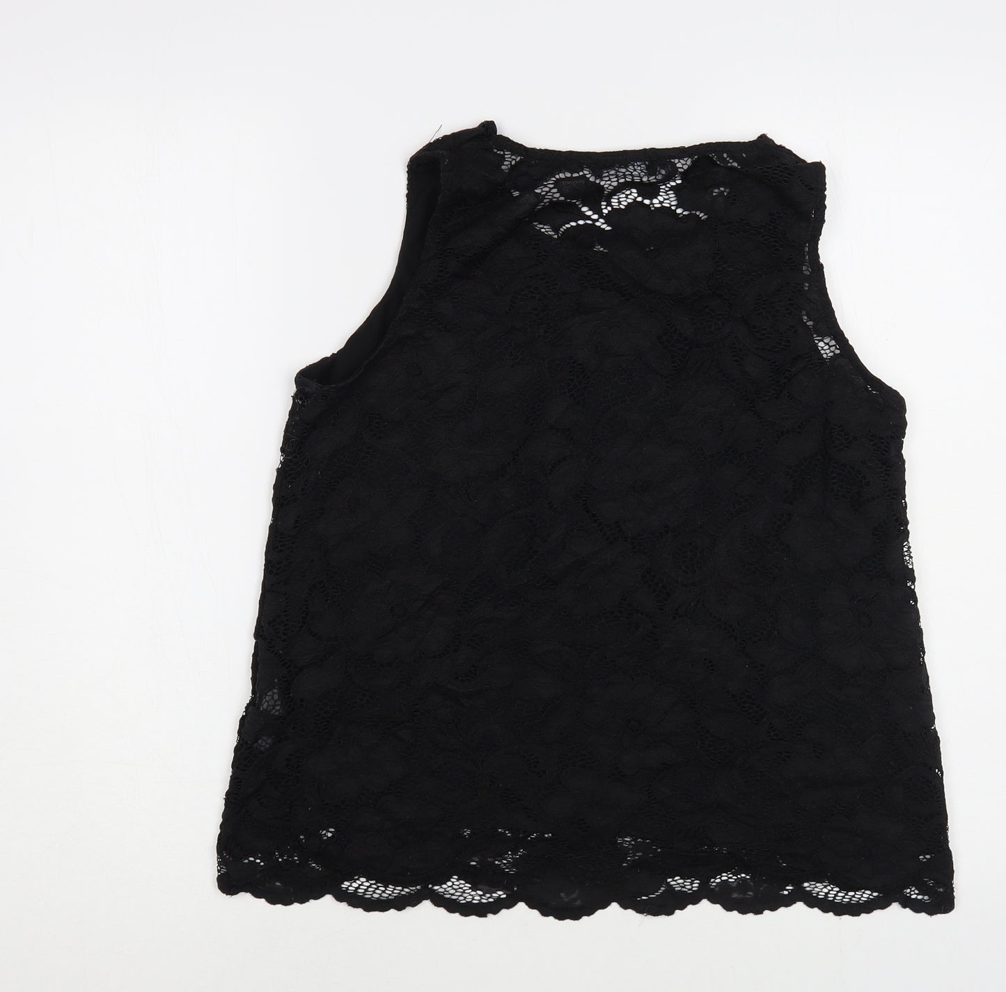 New Look Womens Black Floral Polyamide Basic Blouse Size 14 Round Neck