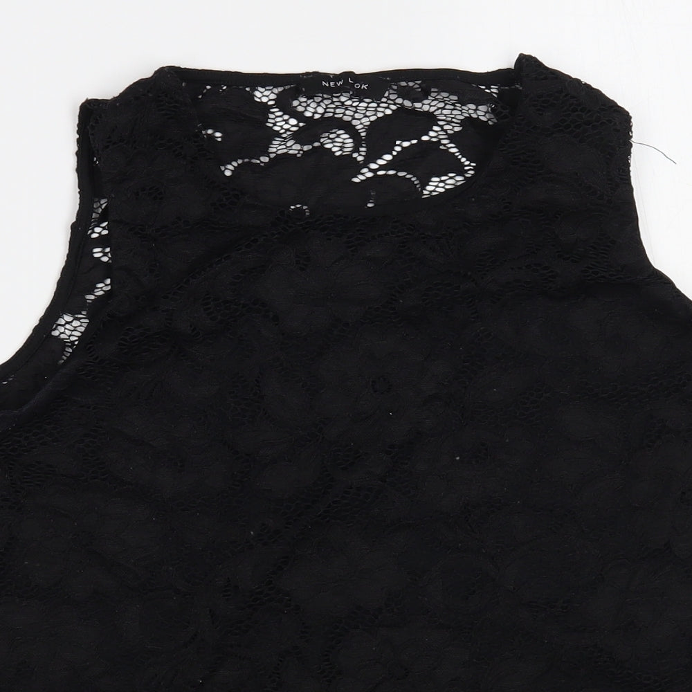 New Look Womens Black Floral Polyamide Basic Blouse Size 14 Round Neck