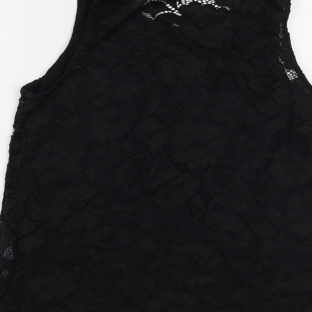 New Look Womens Black Floral Polyamide Basic Blouse Size 14 Round Neck