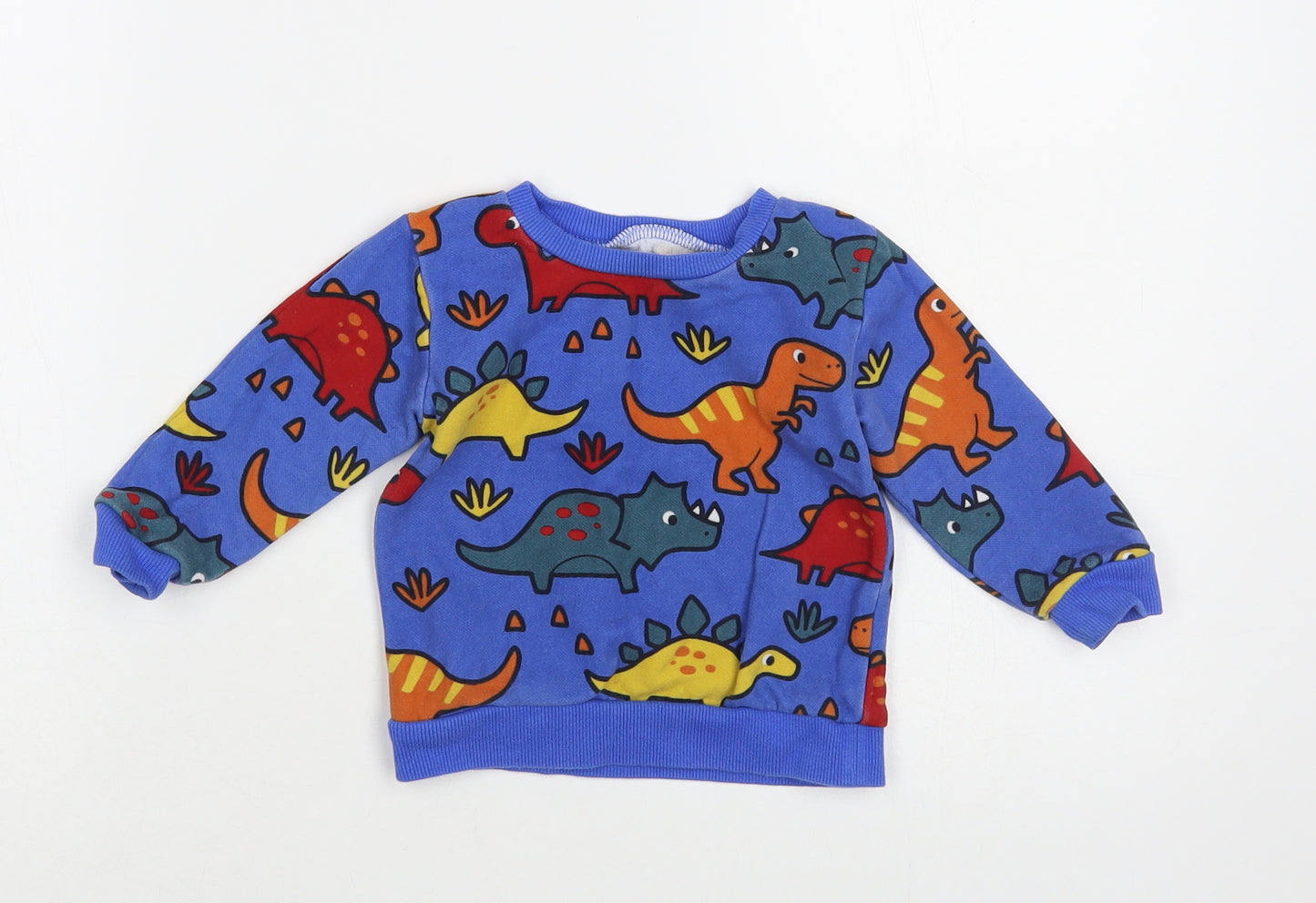 Dunnes Stores Baby Blue Geometric Cotton Pullover Jumper Size 9-12 Months Pullover - Dinosaur Print