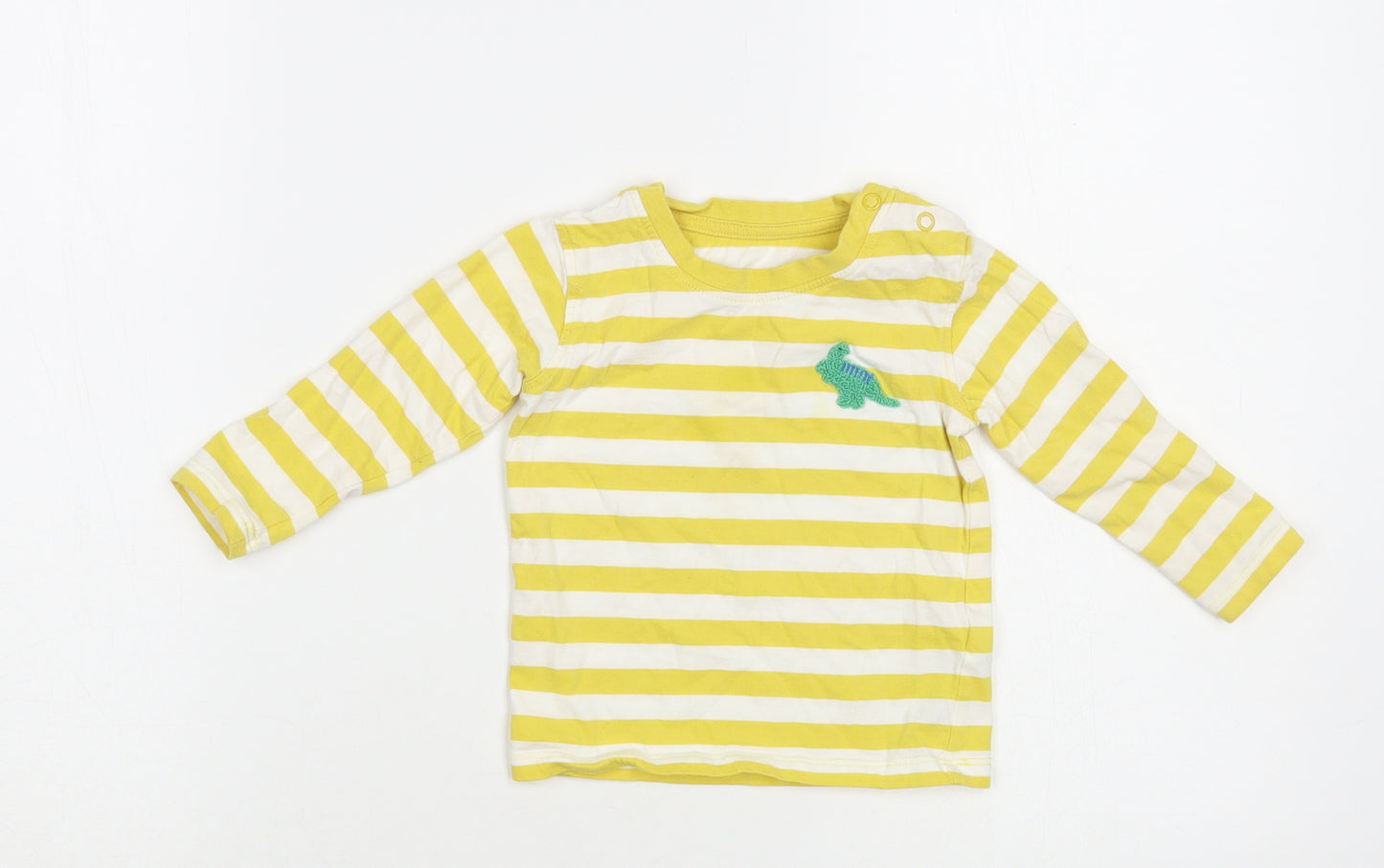 Marks and Spencer Baby Yellow Striped Cotton Pullover T-Shirt Size 9-12 Months Crew Neck Snap - Dinosaur
