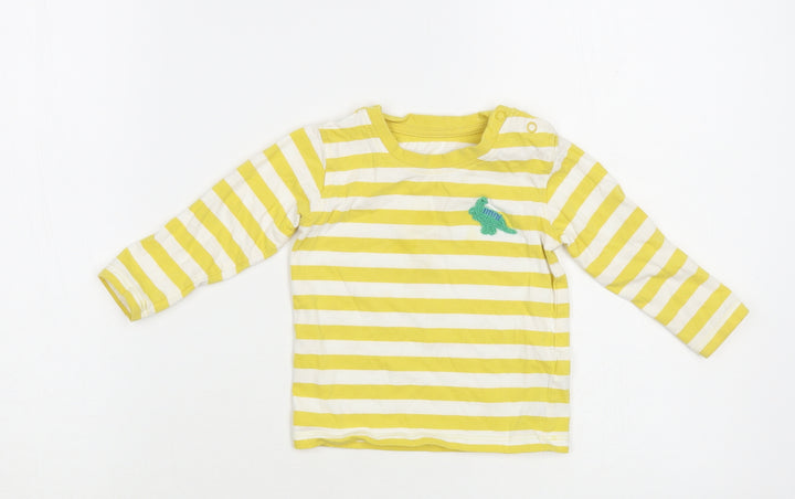 Marks and Spencer Baby Yellow Striped Cotton Pullover T-Shirt Size 9-12 Months Crew Neck Snap - Dinosaur