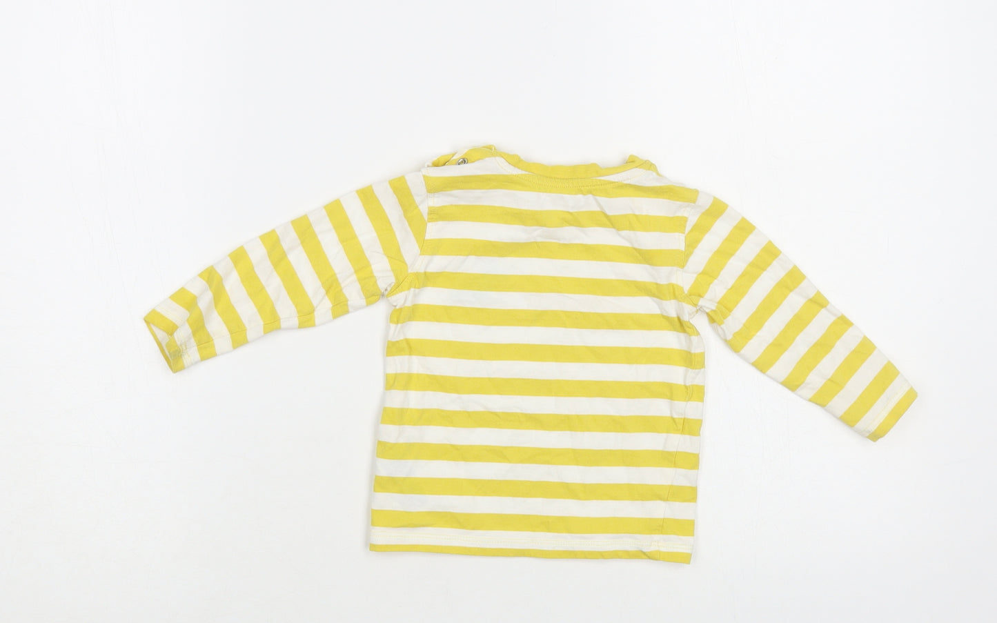 Marks and Spencer Baby Yellow Striped Cotton Pullover T-Shirt Size 9-12 Months Crew Neck Snap - Dinosaur