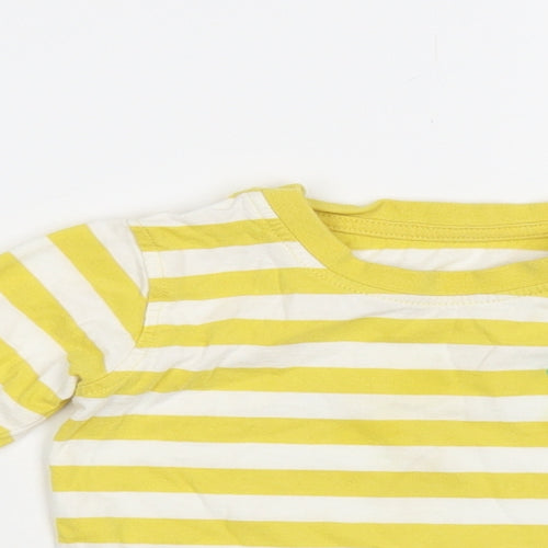 Marks and Spencer Baby Yellow Striped Cotton Pullover T-Shirt Size 9-12 Months Crew Neck Snap - Dinosaur