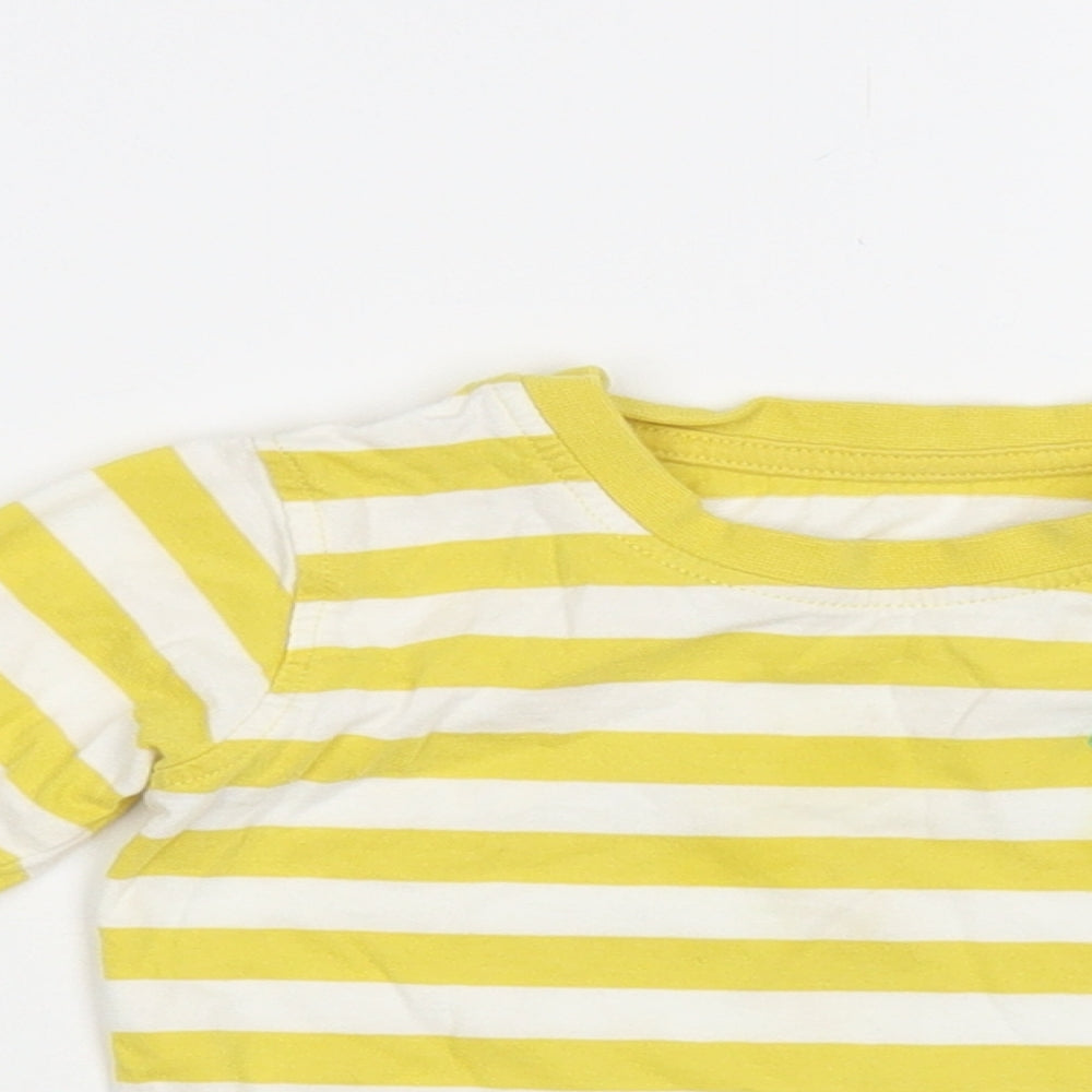 Marks and Spencer Baby Yellow Striped Cotton Pullover T-Shirt Size 9-12 Months Crew Neck Snap - Dinosaur