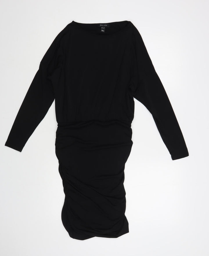 New Look Womens Black Polyester Bodycon Size 10 Boat Neck Pullover