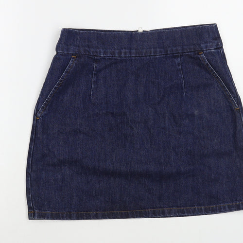 Topshop Womens Blue Cotton Mini Skirt Size 28 in Zip