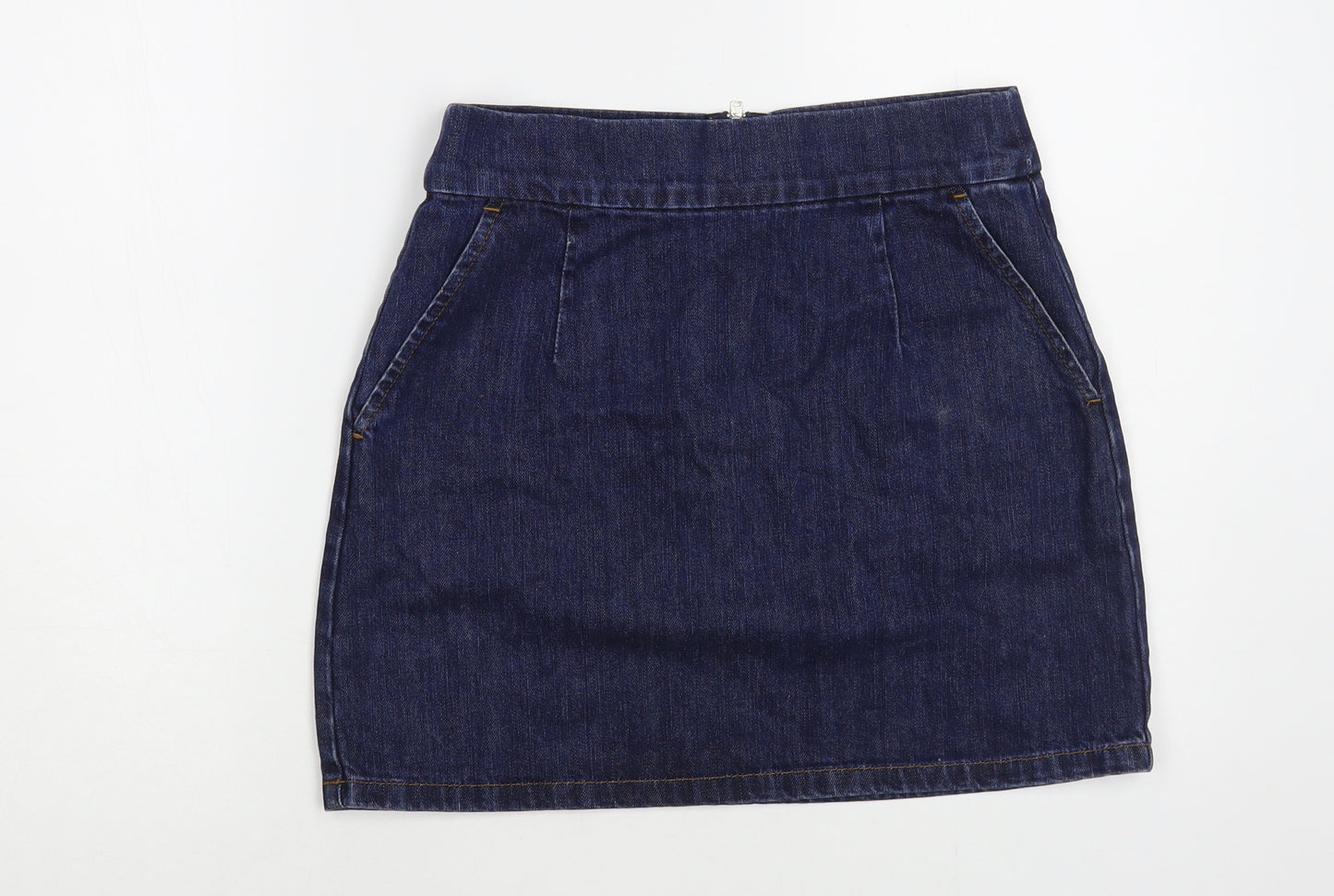 Topshop Womens Blue Cotton Mini Skirt Size 28 in Zip