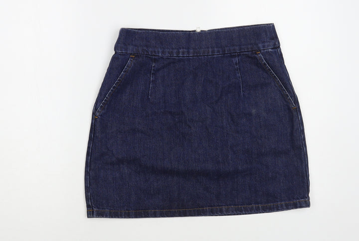 Topshop Womens Blue Cotton Mini Skirt Size 28 in Zip