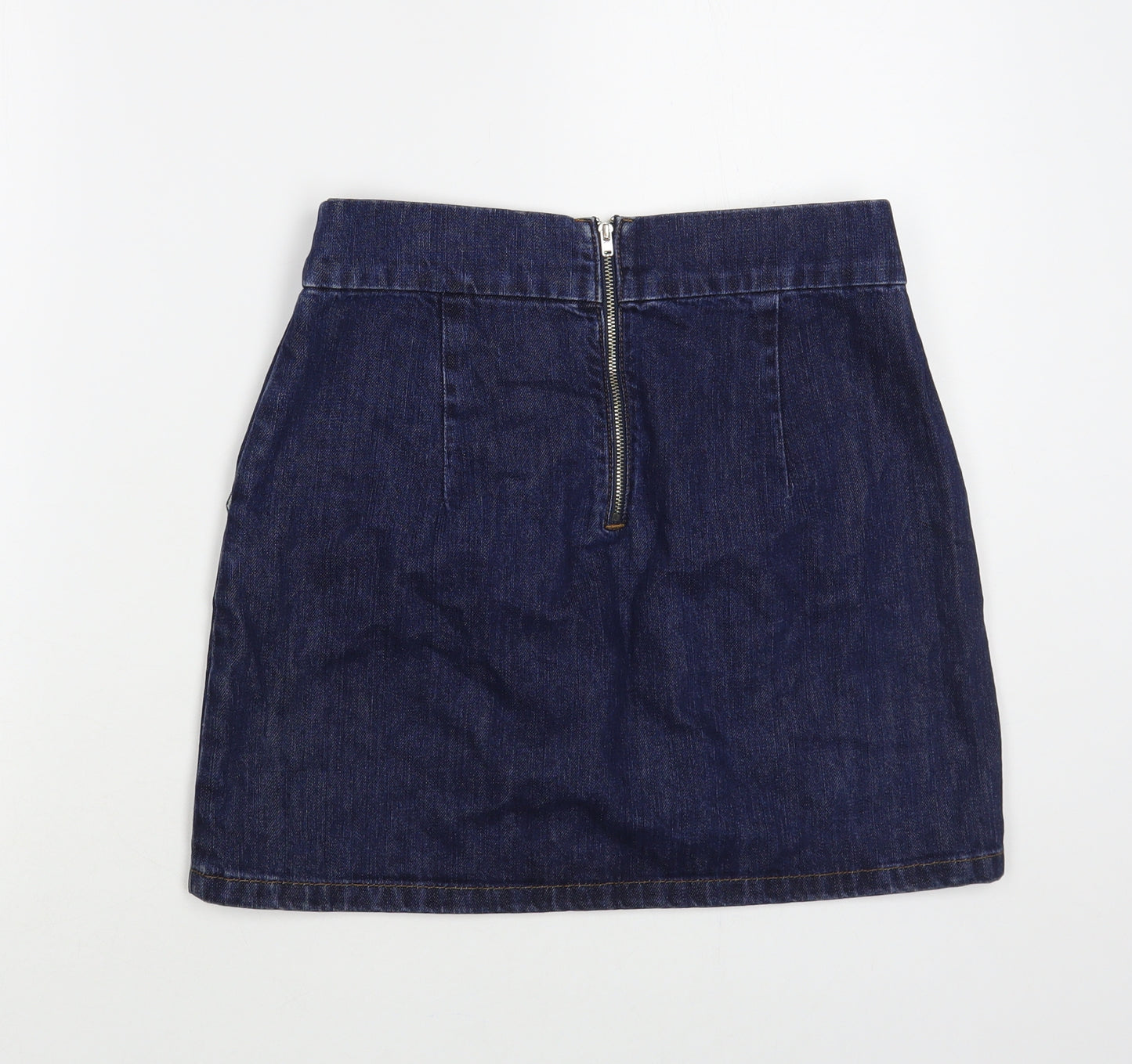 Topshop Womens Blue Cotton Mini Skirt Size 28 in Zip