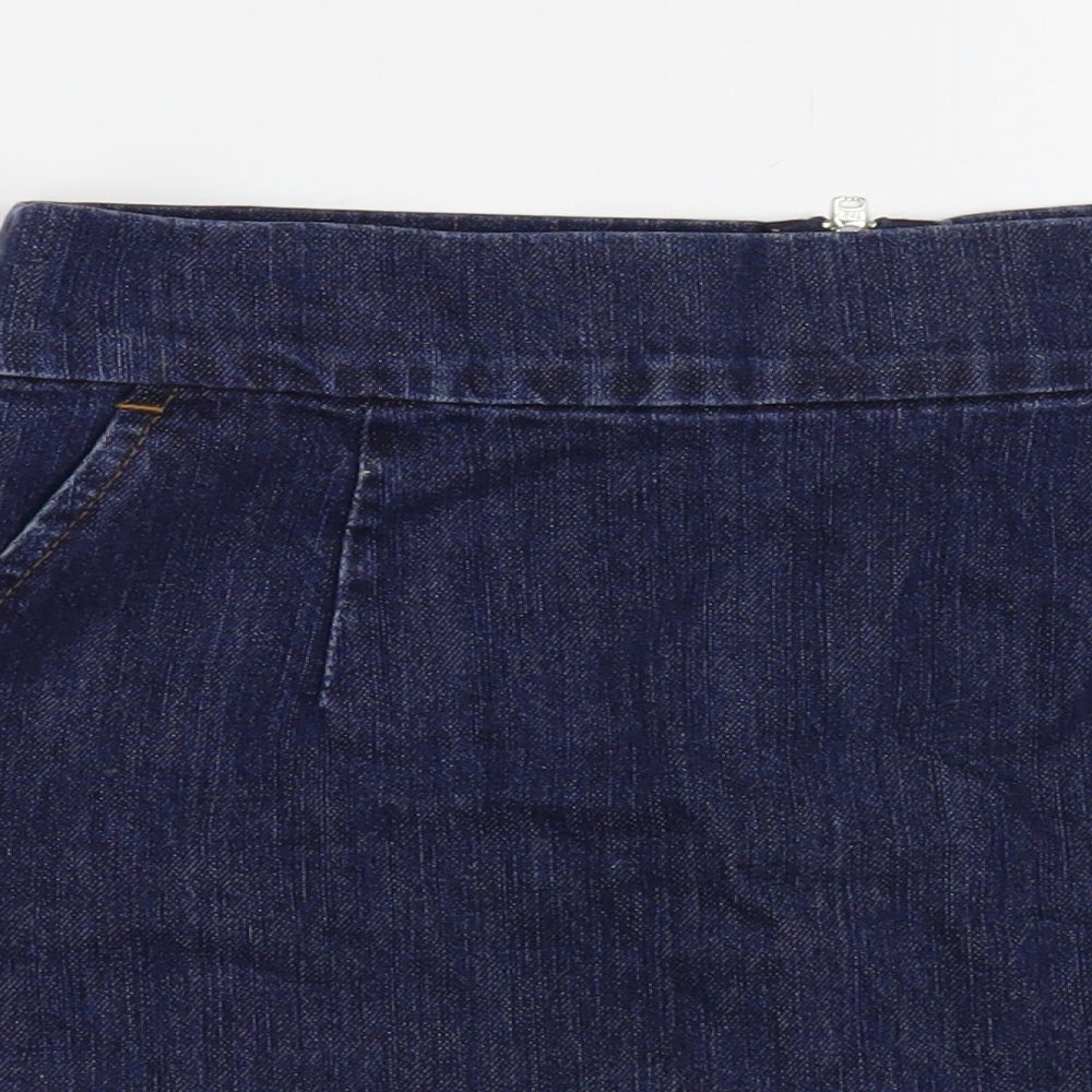 Topshop Womens Blue Cotton Mini Skirt Size 28 in Zip