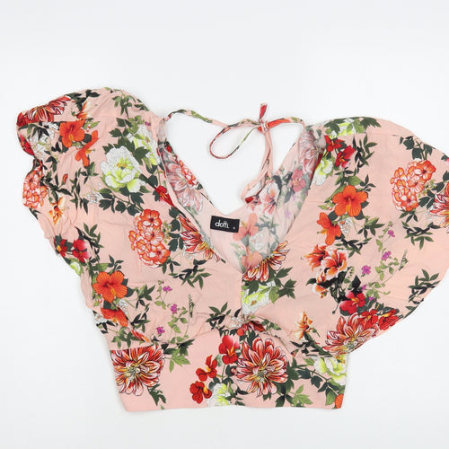 Dotti Womens Pink Floral Viscose Cropped Blouse Size 12 V-Neck