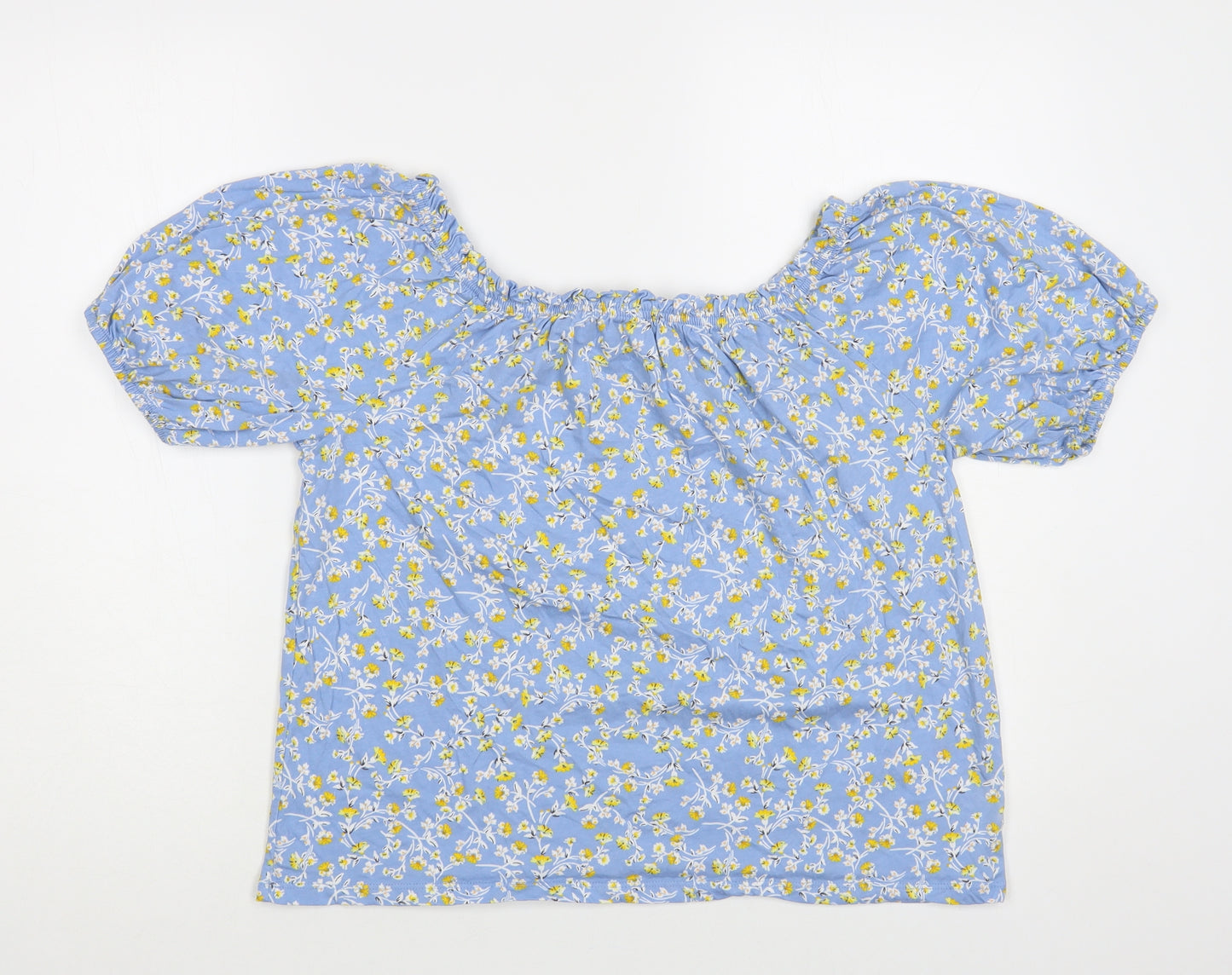 F&F Womens Blue Floral Cotton Basic Blouse Size 12 Off the Shoulder