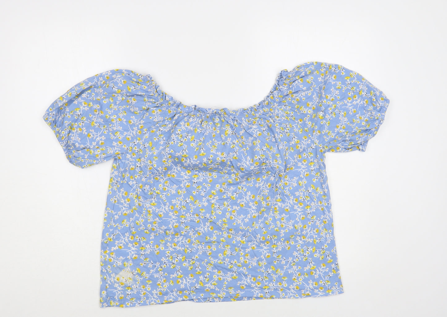 F&F Womens Blue Floral Cotton Basic Blouse Size 12 Off the Shoulder