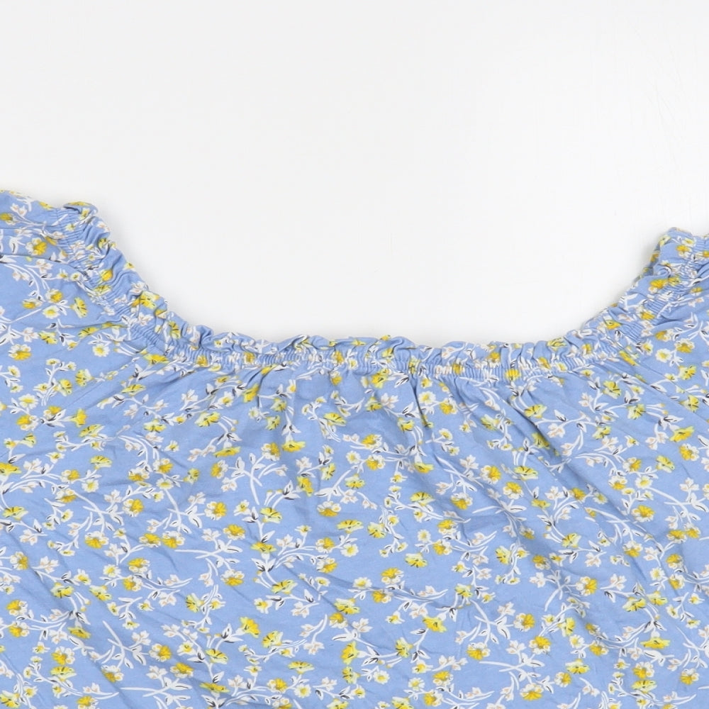 F&F Womens Blue Floral Cotton Basic Blouse Size 12 Off the Shoulder