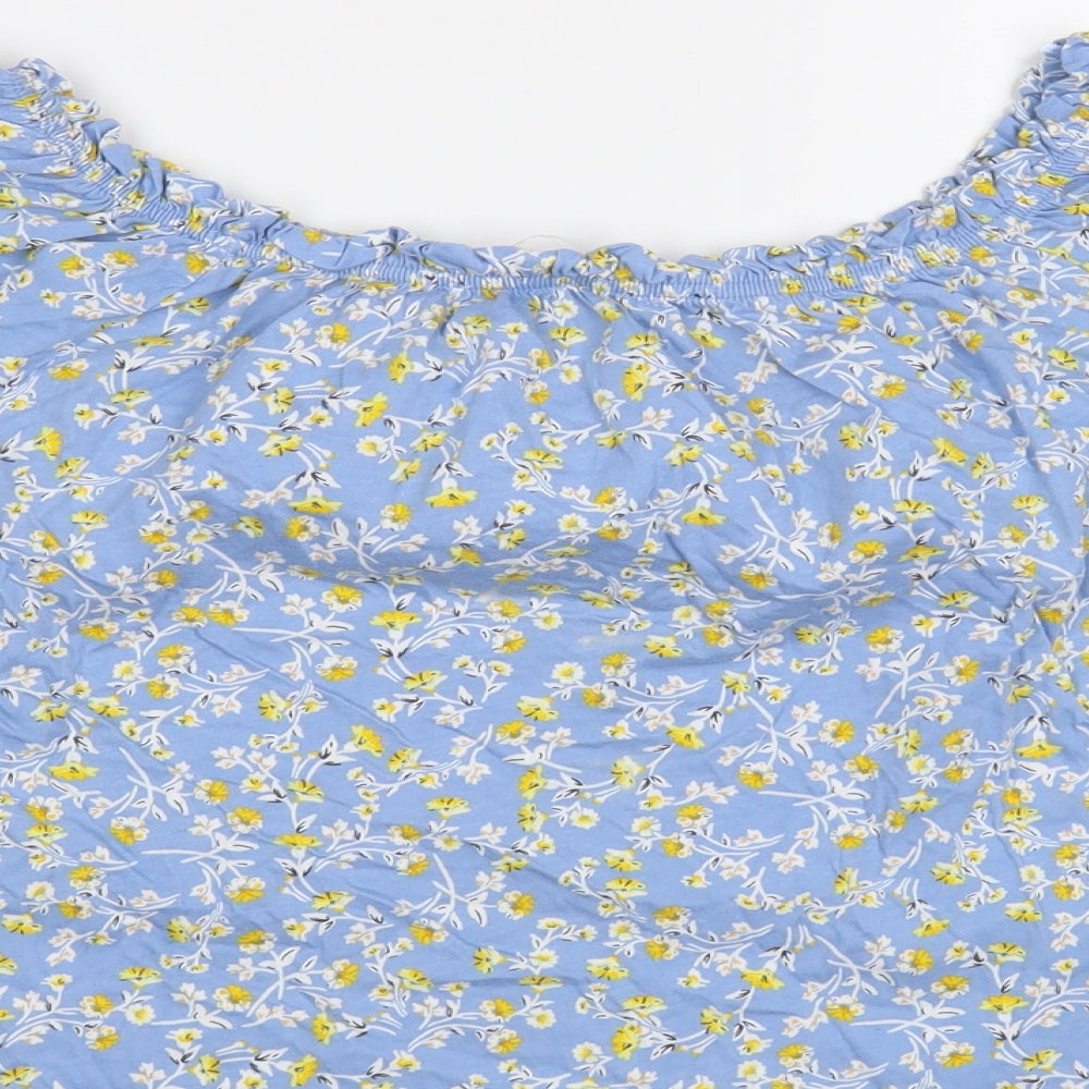 F&F Womens Blue Floral Cotton Basic Blouse Size 12 Off the Shoulder