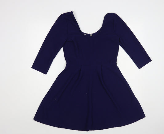 Miss Selfridge Womens Blue Polyester Skater Dress Size 12 Scoop Neck Pullover