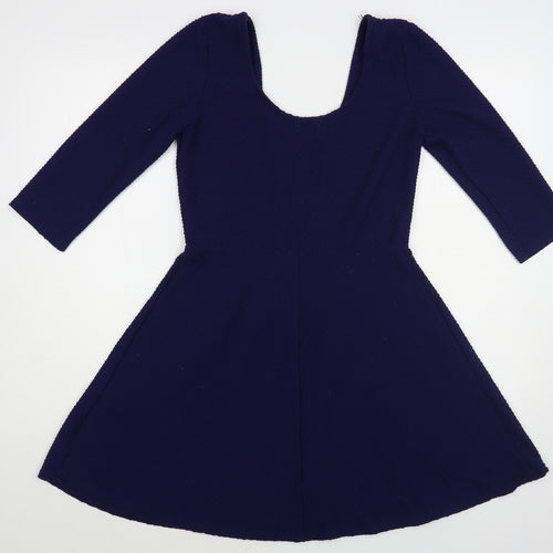 Miss Selfridge Womens Blue Polyester Skater Dress Size 12 Scoop Neck Pullover