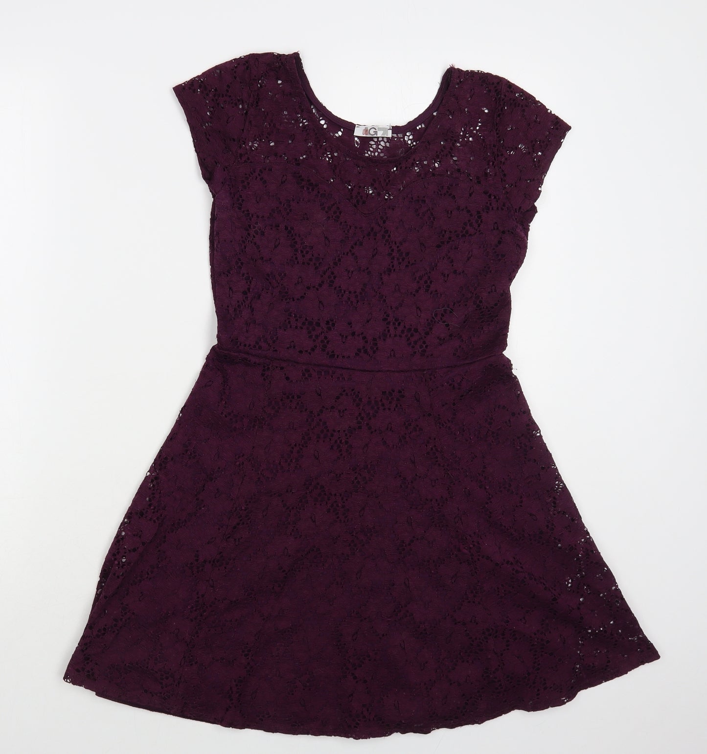 Wal G Womens Purple Floral Polyester Fit & Flare Size S Round Neck Pullover - Lace Overlay