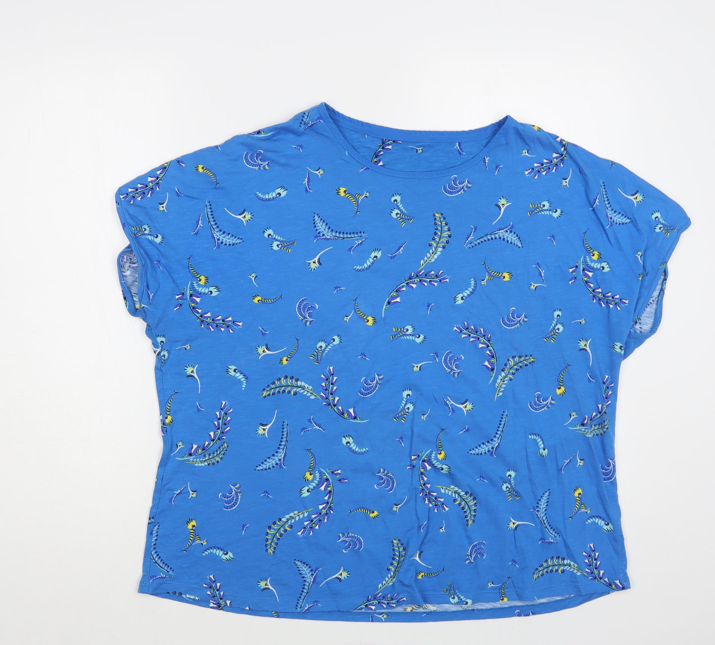 Preworn Womens Blue Paisley Cotton Basic T-Shirt Size XL Round Neck