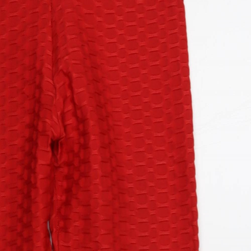 Preworn Womens Red Polyester Compression Leggings Size S L27 in Regular