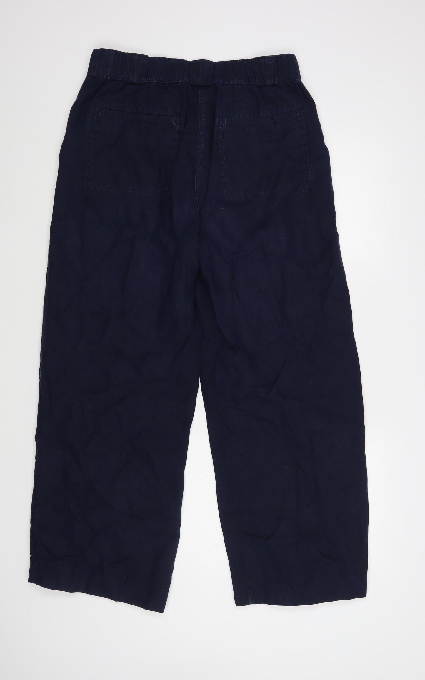 Marks and Spencer Womens Blue Linen Trousers Size 12 L28 in Regular Hook & Loop