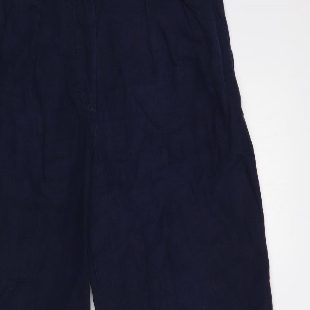 Marks and Spencer Womens Blue Linen Trousers Size 12 L28 in Regular Hook & Loop
