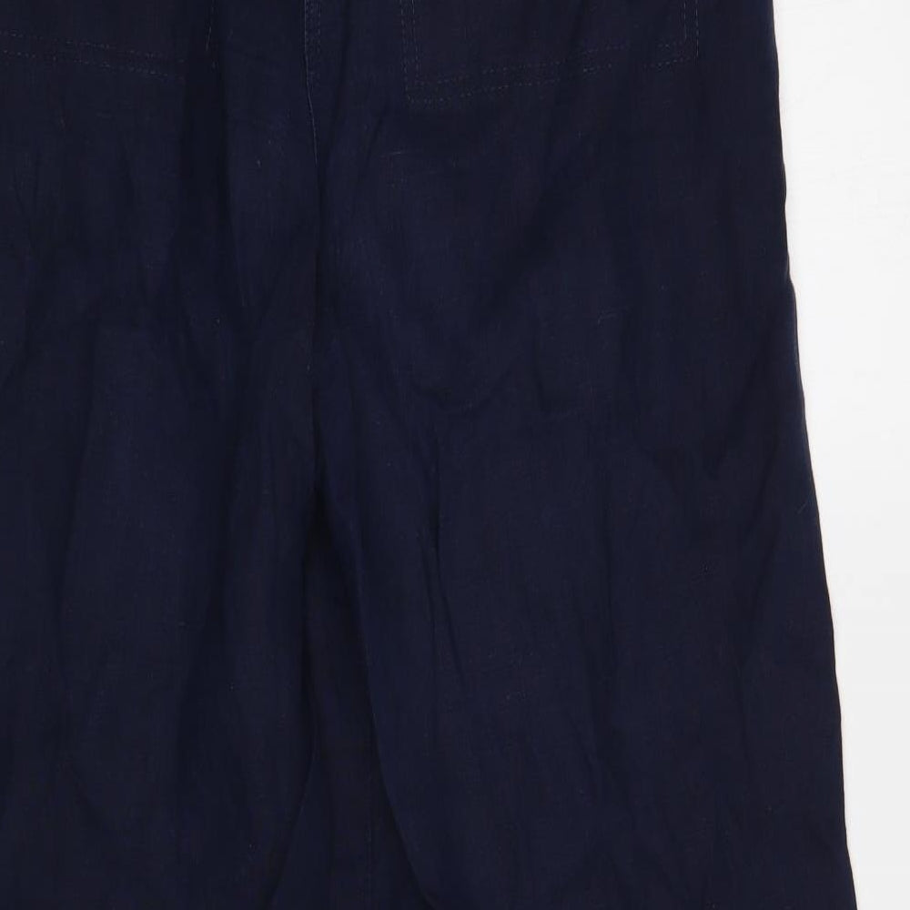 Marks and Spencer Womens Blue Linen Trousers Size 12 L28 in Regular Hook & Loop