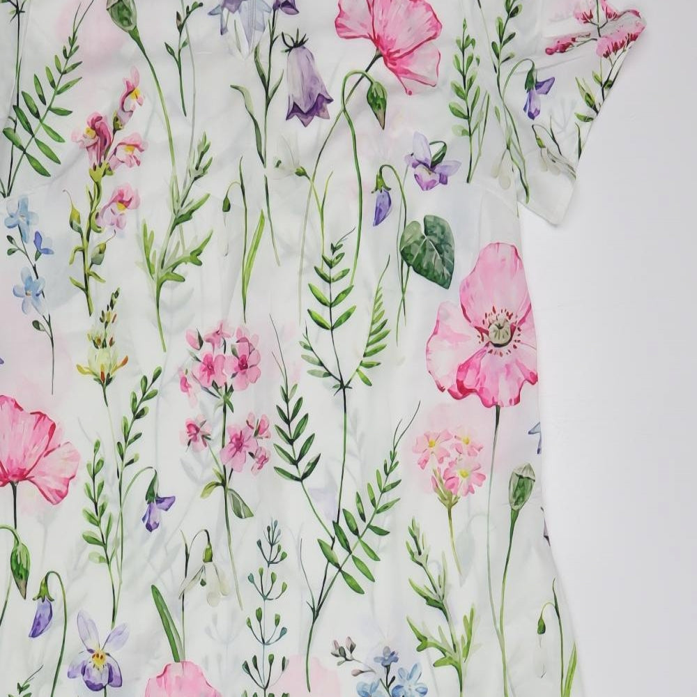 SheIn Womens White Floral Polyester Maxi Size L V-Neck Pullover