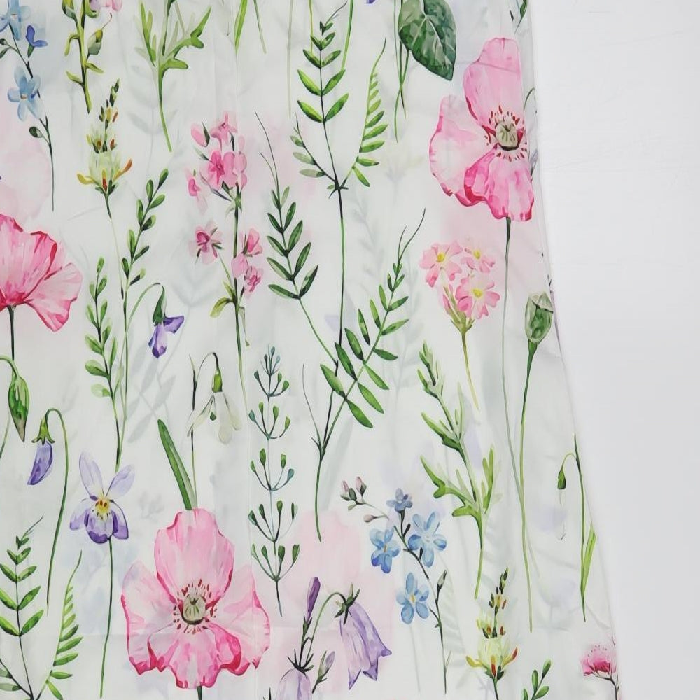 SheIn Womens White Floral Polyester Maxi Size L V-Neck Pullover
