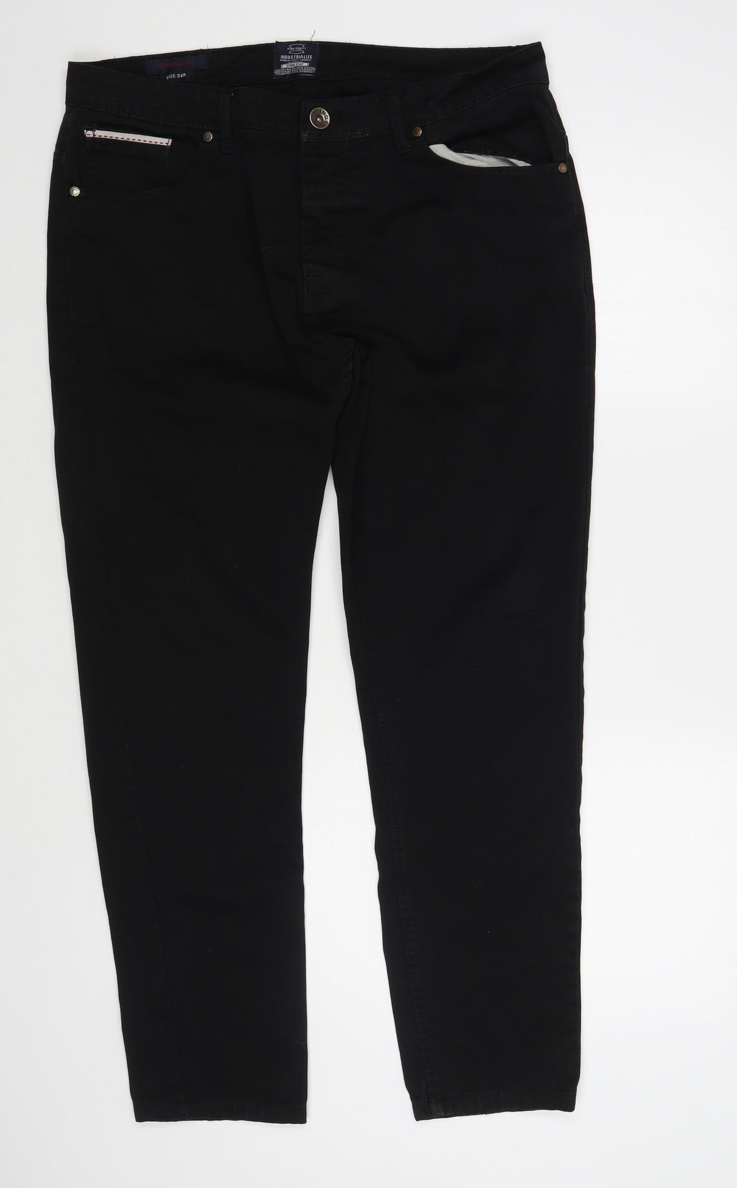 Industralize Mens Black Cotton Straight Jeans Size 34 in L32 in Regular Button